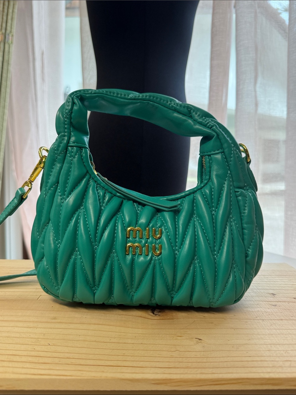 Teal Quilted Mini Hobo Bag with Gold Logo
